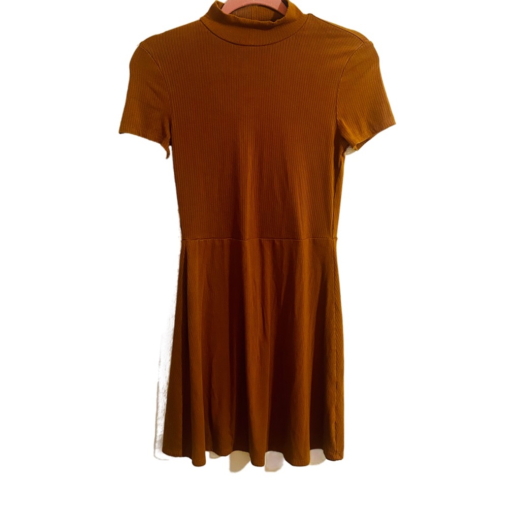 Forever 21 Mock Neck Ribbed Burnt Orange Dress